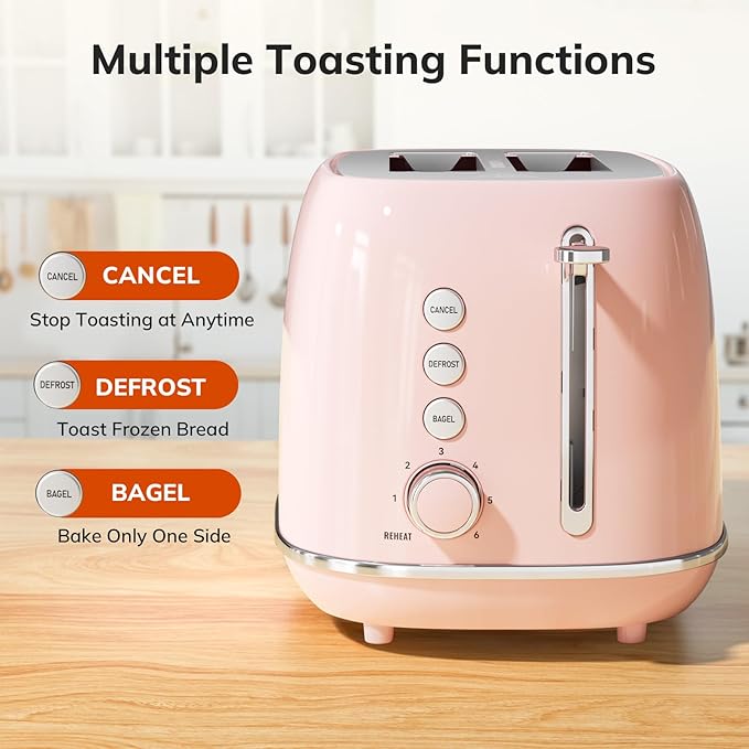 2 Slice Toaster Retro Stainless Steel - Image 2