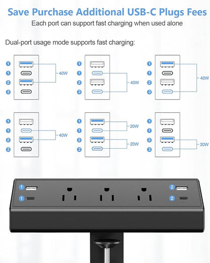 Jgstkcity Desk Clamp Power Strip, 40W Total Fast Charging Station, 2 PD 20W USB - Image 4