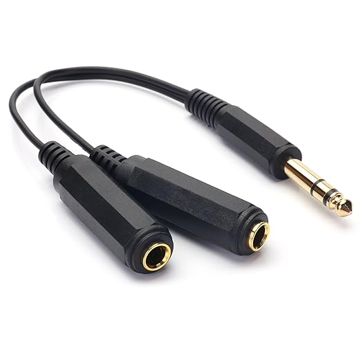 Disino 1/4 Splitter, 1/4" TRS Stereo Male to Dual Female Y Splitter Cable by Disino