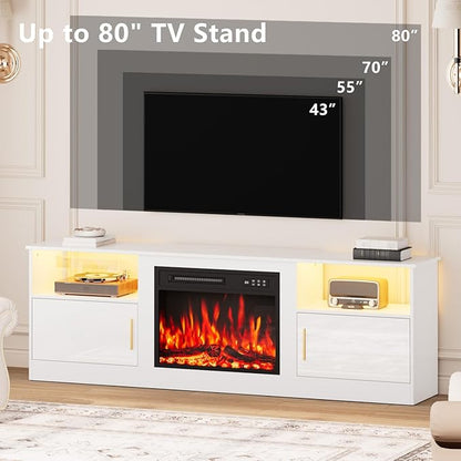 Fireplace TV Stand with 23" Electric Fireplace Heater Up to 80" TVs, Modern - Image 7