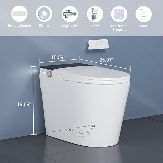 Smart Toilet with ADA Height, Bidet Built-In, Auto-Sensing Flip Lid, Off-Seat - Image 3