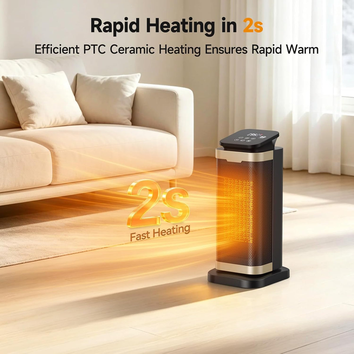 Space Heater for Indoor Use,1500W PTC Ceramic Heater with Thermostat&Remote