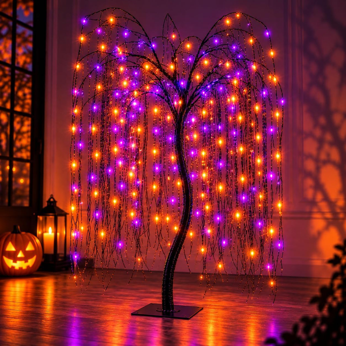 LIGHTSHARE 7 Feet Halloween Willow Tree, 256 LED Lights for Home, Festival, N...