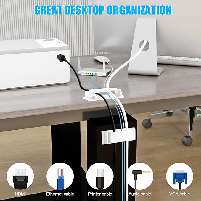 XHF 40 PCS Self Adhesive Cable Clips White, Wire Clips Cable Management Wire - Image 5