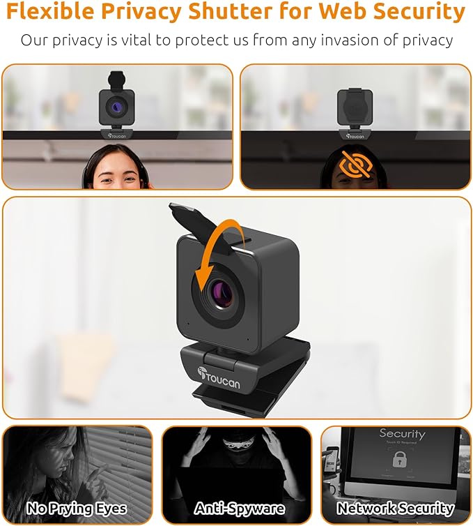 TOUCAN 1080P HD Webcam with Built-in Noise-Cancelling Mic & Privacy Shutter – - Image 4