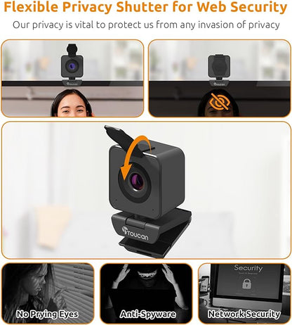 TOUCAN 1080P HD Webcam with Built-in Noise-Cancelling Mic & Privacy Shutter – - Image 4