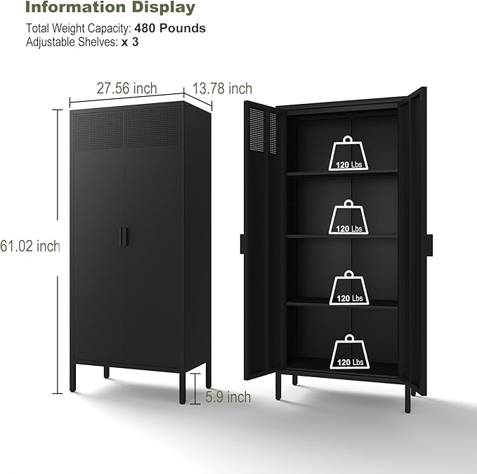 COFaR 4 Tier Black Metal Storage Cabinet, Free Standing - Image 2