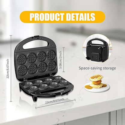 OSTBA Mini Waffle Maker: 750W Powerful Heating, Cooks 8 Waffles at Once - Image 2