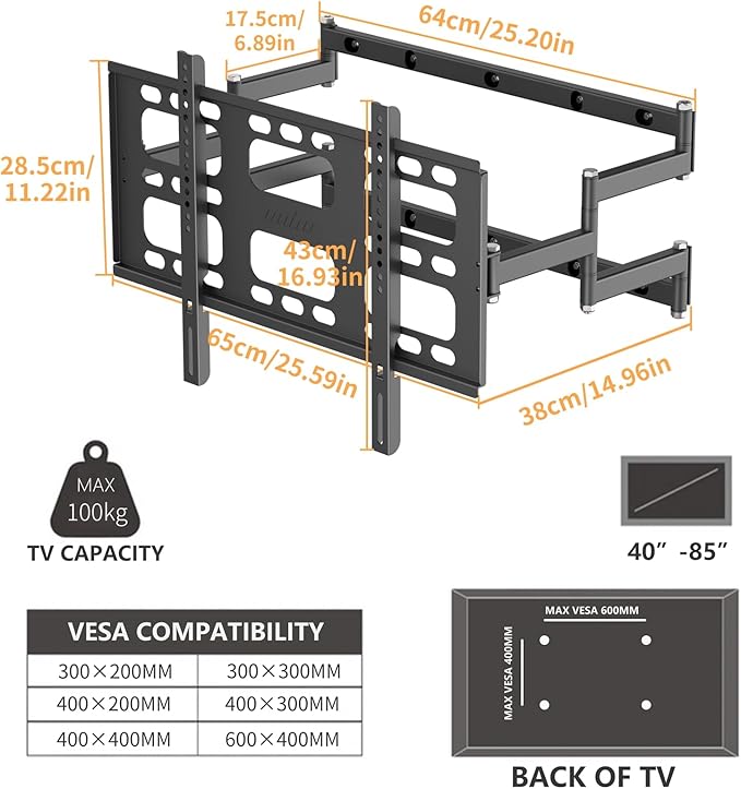 unho Heavy TV Wall Mount for 40-86 Inch TVs up to 220 lbs, Wall Mount tv - Image 3