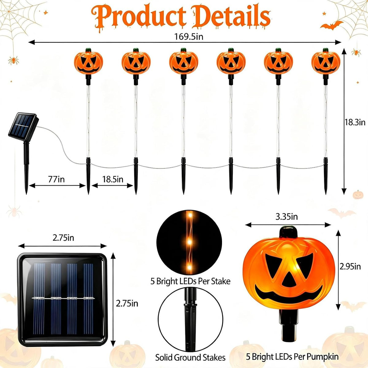 VOOKRY 12Pack Solar Pumpkin Lights for Halloween Decorations Outdoor