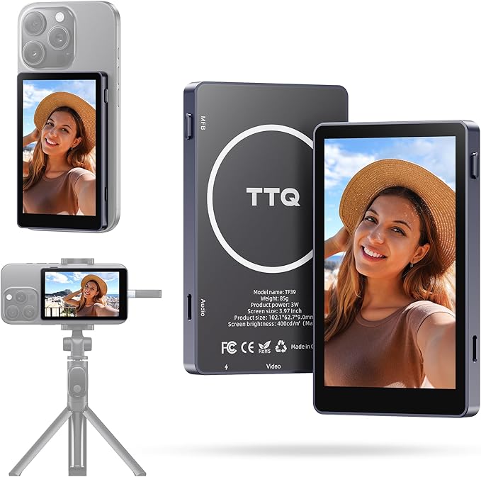 Vlog Selfie Monitor Screen, Magnetic Phone Vlog Selfie Monitor Screen 4K 30fps by TTQ