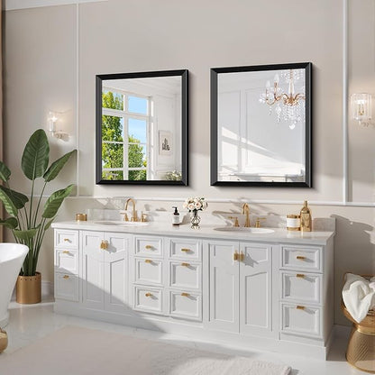 Black Bathroom Mirror 30 x 36 Inch Rectangle Wave Beveled - Image 7