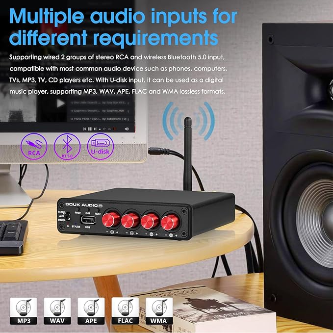 4 Channel Bluetooth Amplifier, 50W x 4 Audio Power Amp, Hi-Fi Home Stereo - Image 4
