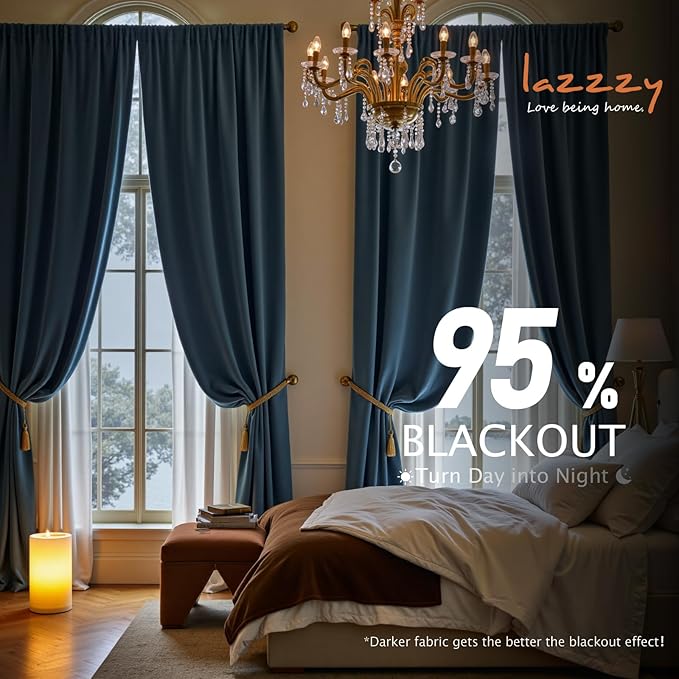 Lazzzy Velvet Blackout Curtains Thermal Insulated Room Window Drapes Super Soft - Image 5