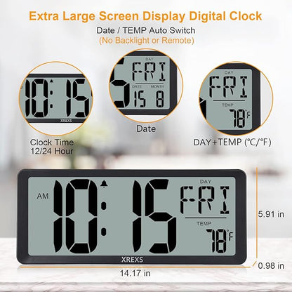 XREXS Large Digital Wall Clock, Battery Operated Alarm Clocks - Image 4