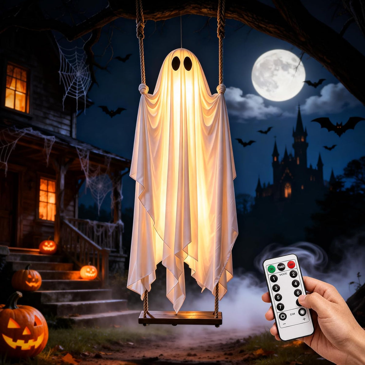 Halloween Decorations Outdoor, 4.3FT Hanging Swing Ghost Halloween Decor