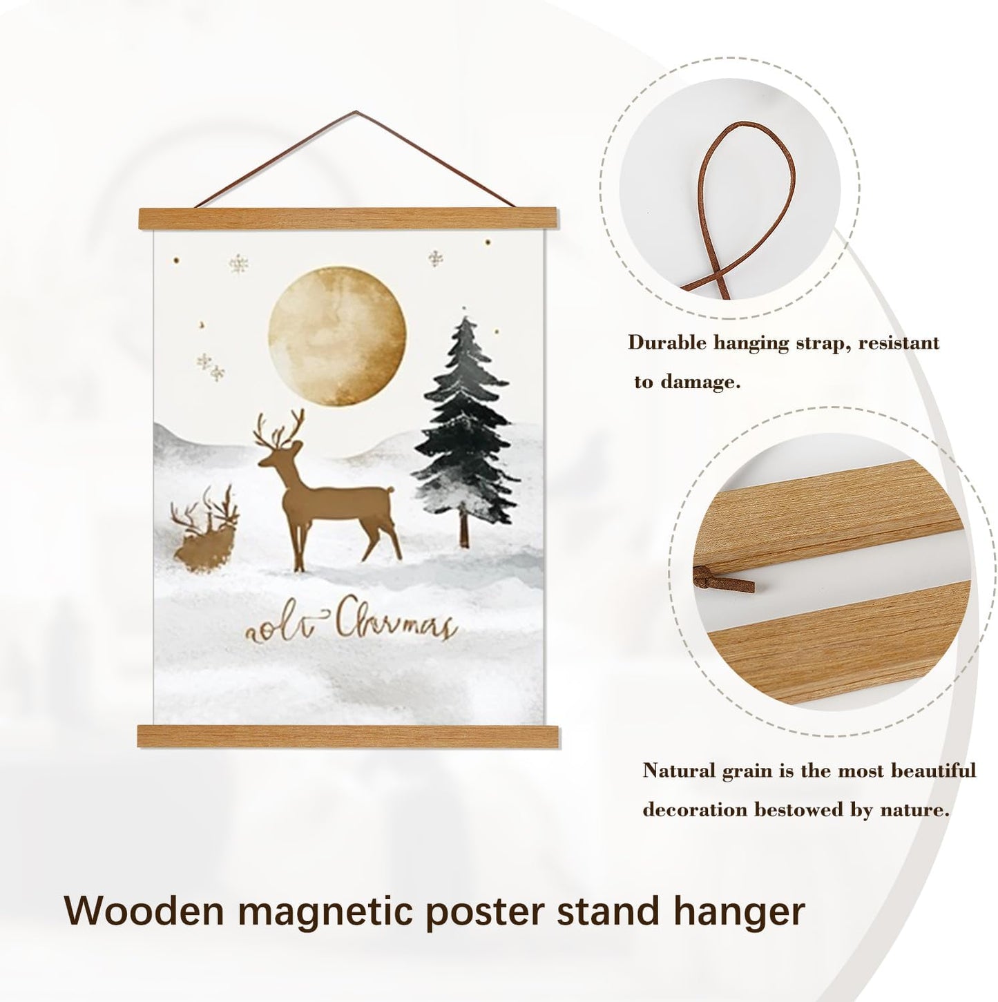 Artmag Magnetic Poster Hanger Frame, 20x28 20x30 20x24 Light Wood Wooden Magnet Canvas Artwork Print Poster Hangers Frames Hanging Kit (Teak Wood, 20")