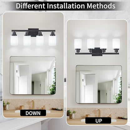 DIKAIDA Bathroom Light Fixtures, 4-Light Matte Black Bathroom Vanity Lights - Image 5