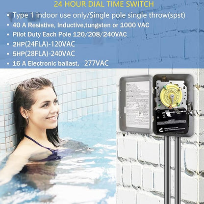 T101M Pool Timer Mechanism Only, Pool Pump Timer, 120V 2HP SPST 40A Time Switch - Image 4
