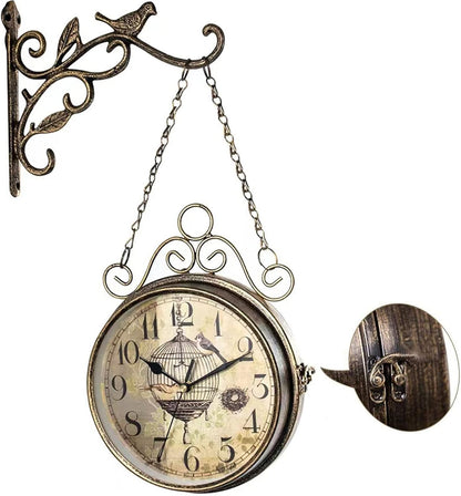 Retro Rust Wall Clock, 8" Double Sided Vintage Antique Hanging Clocks | Wall clocks for living room decor, 20th century modern, vintage home decor, bedroom or office, silent quartz