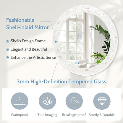 Tanmicoshomy Round Wall Mirror 30 Inch, Natural Shell Framed Circle Mirrors - Image 4