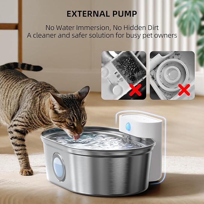 uahpet Wireless Cat Water Fountain Stainless Steel Pro, External Pump Battery - Image 5