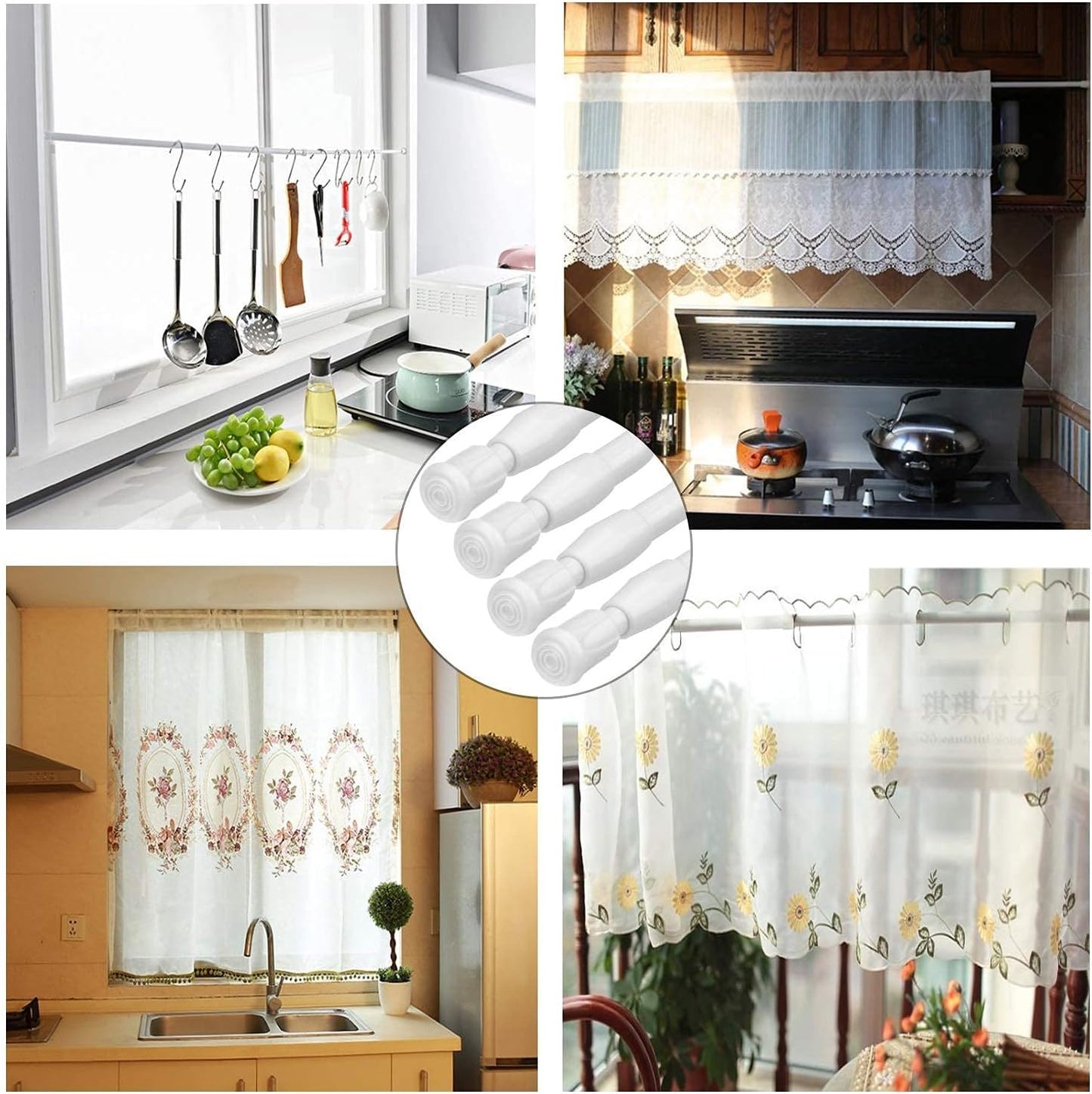 Tension Rods 28 to 48 Inches 8 Pack,Tension Curtain Rod,Spring Tension Rods,Adjustable Extension Spring Rods Closet Rod for Windows,Kitchen, Bathroom,Cupboard,Wardrobe