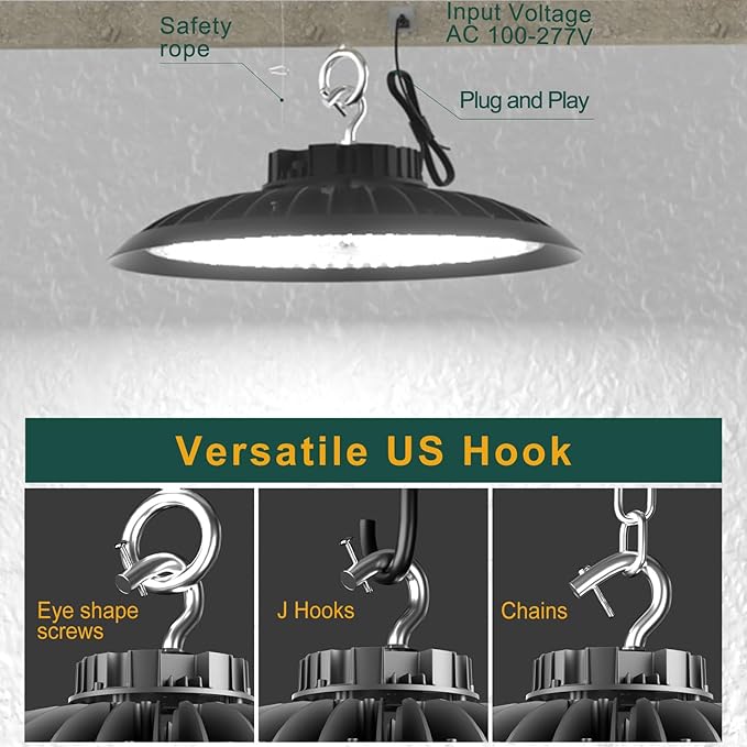 ACOHOOK 2Pack 600W UFO LED High Bay Light 5000K Daylight, 000 Lumens Super - Image 6