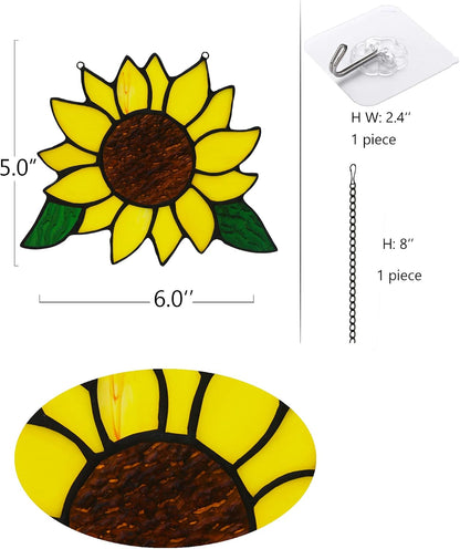 Sunflower Stained Glass Window Hanging,Sunflowers Suncatcher Gifts | Sunflowers Gifts Stained Glass Window Hanging,Handmade Sunflower Suncatcher for Window, Sunflower Gifts for Women,Grandmother