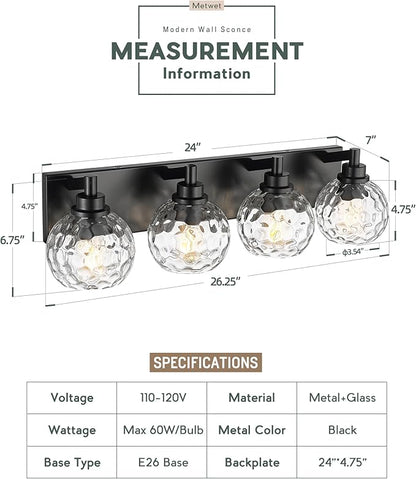 METWET Bathroom Light Fixtures Over Mirror, 4-Light Modern Sconces Wall Lighting - Image 2