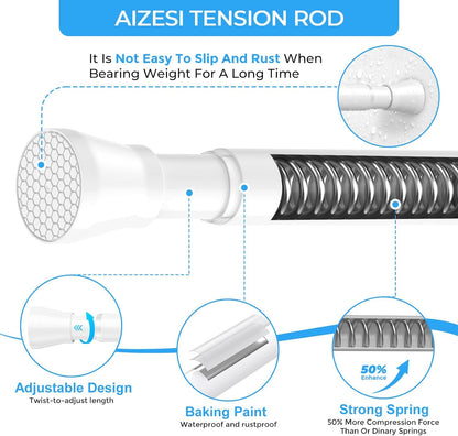 2PCS White Tension Curtain Rod 16 to 26 Inch Adjustable No Drilling | Rust-Resistant, No Slip, Small Spring Curtain Rods for Window, Kitchen, Closet, Cupboard, Bookshelf & DIY Projects