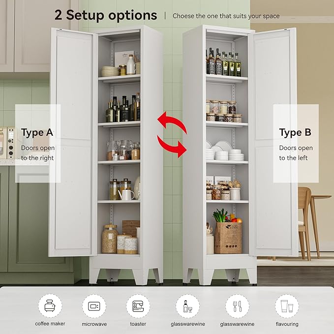 Narrow Metal Cabinet with 4 Adjustable Shelves and Barn Doors, Tall Bathroom - Image 4