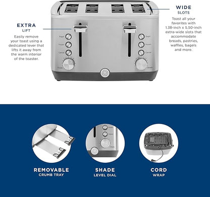 GE Stainless Steel 4 Slice Toaster | Extra Wide Slots - Image 3