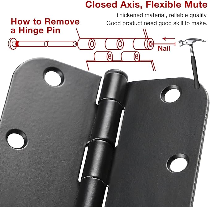42 Pack Matte Black Door Hinges 3.5 Inch 5/8" Radius, Interior 3 1/2" Bi-fold - Image 3