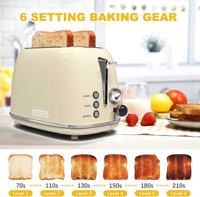 Toaster 2 slice, KitchMix Retro Stainless Steel Toaster - Image 3