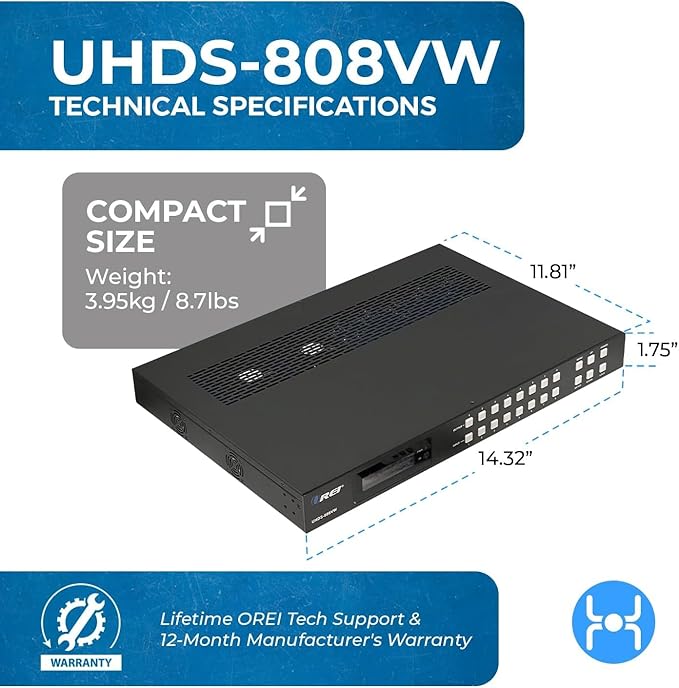 OREI 4K 8x8 Seamless HDMI Matrix Switch Video Wall Controller HDMI Processor - Image 5