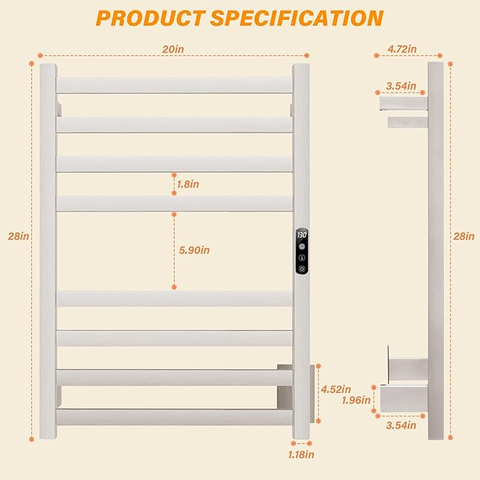 Towel Warmer Brushed Heated Towel Rack - Image 5