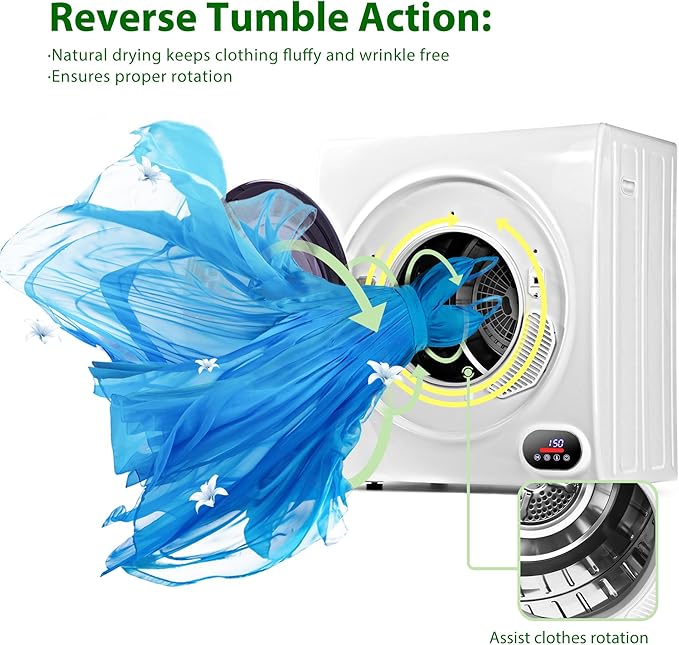 Euhomy Compact Laundry Dryer, 2.65 cu ft Front Load Stainless Steel Clothes - Image 3