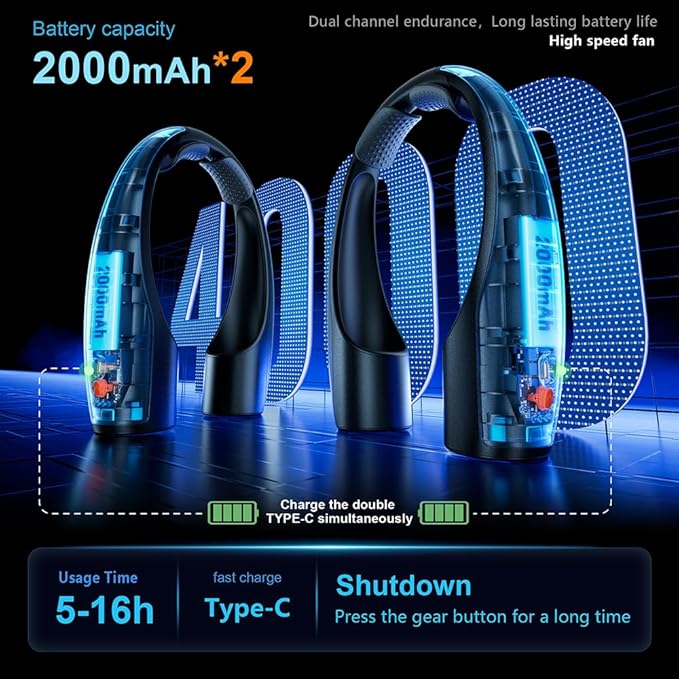AI Neck Fan, 4 Speeds Adjustable Portable Personal Fan Rechargeable, 4000 mAh - Image 5
