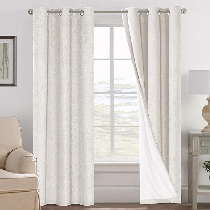H.VERSAILTEX Ivory Curtains Blackout, 100% Blackout Linen Curtains by HVERSAILTEX