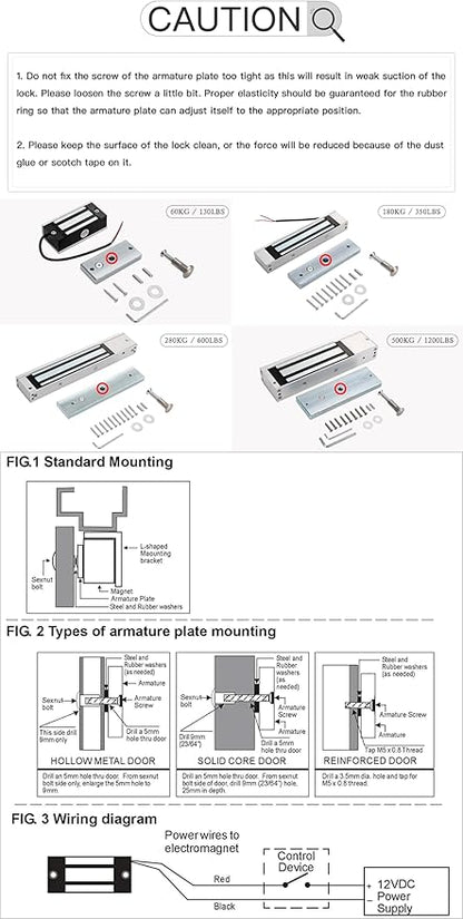 Electric Magnetic Lock 60KG 130LBS Holding Force Electromagnet Lock 12V Fail - Image 2