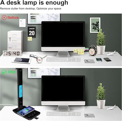 snsok Desk Light with Wireless Charger, USB Charging Port, Dimmable Office Desk - Image 2
