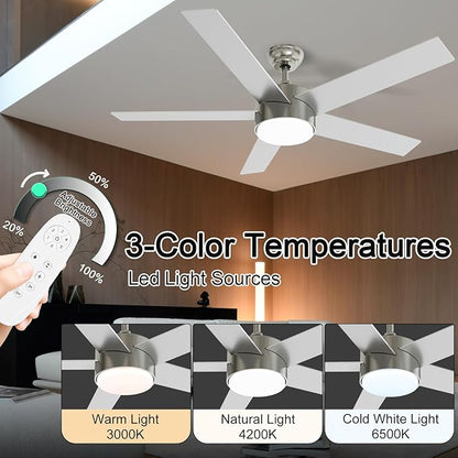 POCHFAN 52 Inch Brushed Nickel Ceiling Fans - Image 2