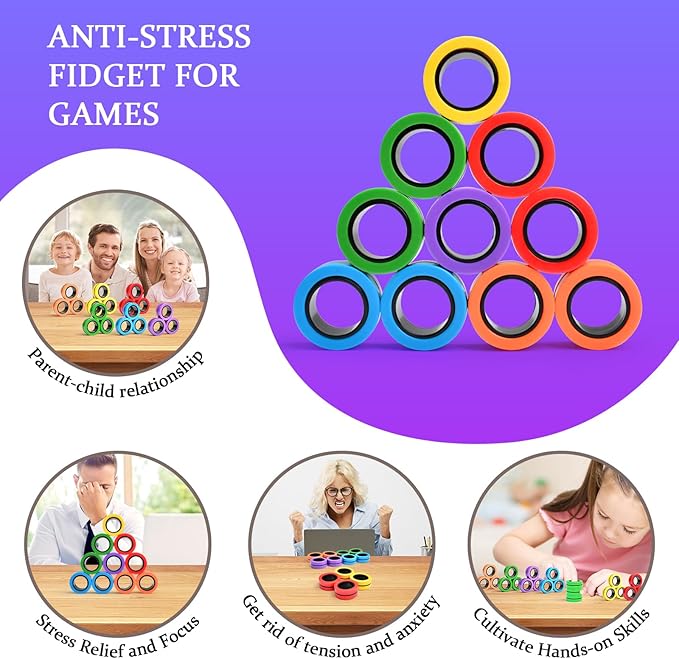 Cevioce 18 PCS Magnetic Ring Fidget Toys Set, ADHD Anxiety Magnetic Finger - Image 6