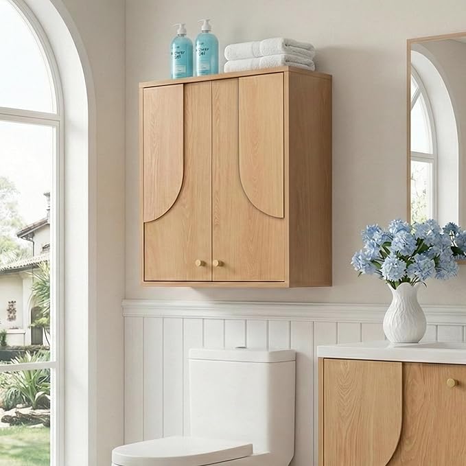 Arched Wood Medicine Cabinet for Bathroom-Mid Century Modern Wall Storage - Image 2