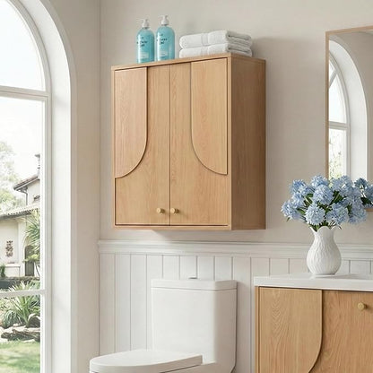 Arched Wood Medicine Cabinet for Bathroom-Mid Century Modern Wall Storage - Image 2