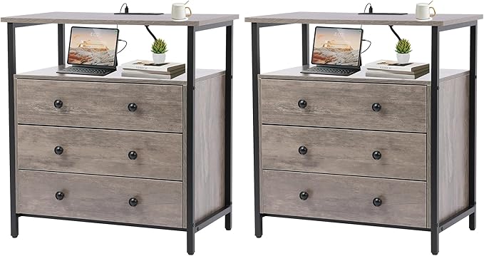 Edbuosy 3 Wooden Drawers Nightstand, 27 Inch Wide Night Stand Set 2 by Edbuosy