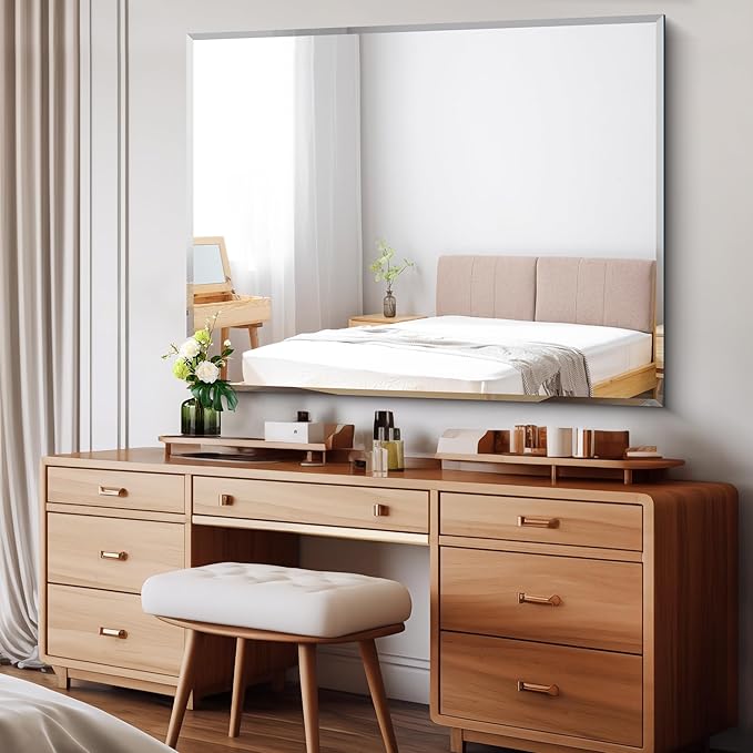 CILIBER Beveled Mirror, 36x48 Inch Large Frameless Bathroom Mirrors - Image 3