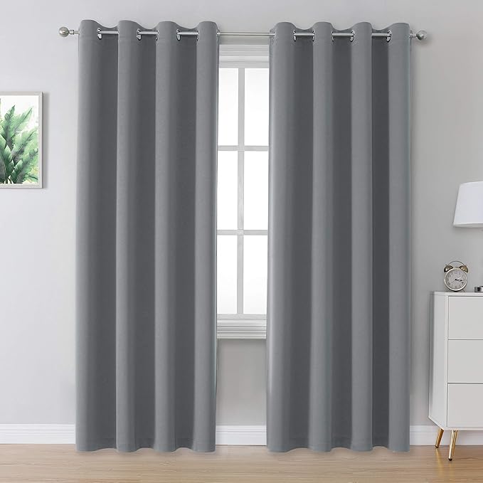 DUALIFE Grey Blackout Curtains for Bedroom 84 inches Long 2 Panels Grommet by DUALIFE
