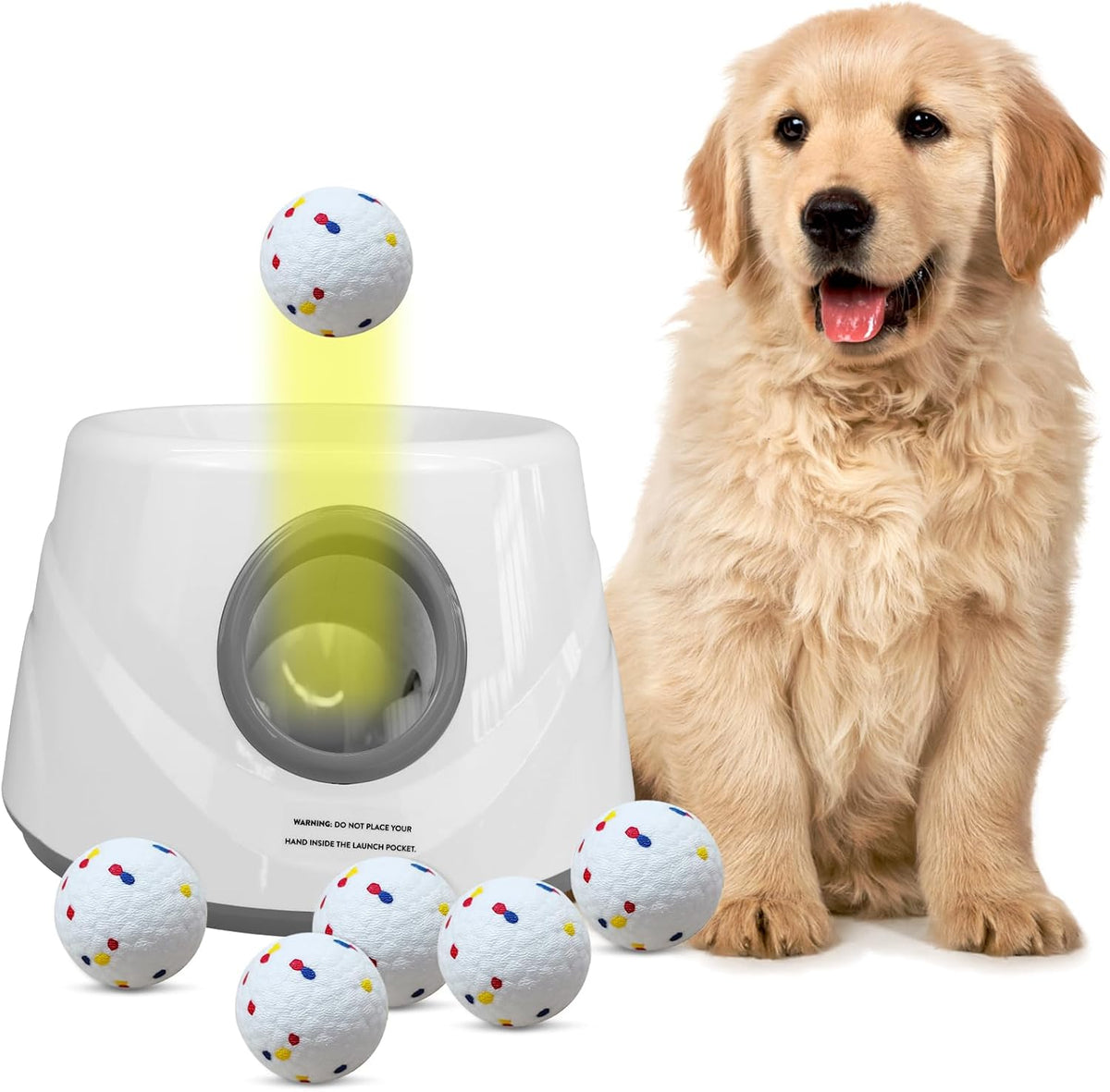 automatic dog ball launcher, 6 etpu balls, 20-45ft, main product view
